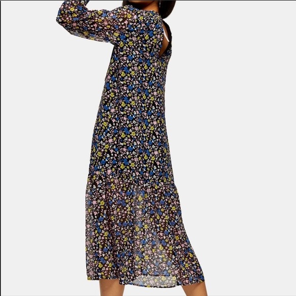 Topshop Floral Pintuck Chuck On Midi Dress sz 2 - Picture 3 of 15